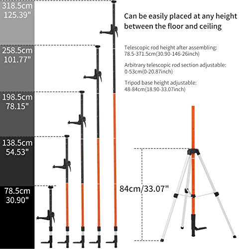 Telescoping Pole, Telescoping Laser Level Support Pole with Tripod and Mount for Lasers Level of Rotary and Line Lasers