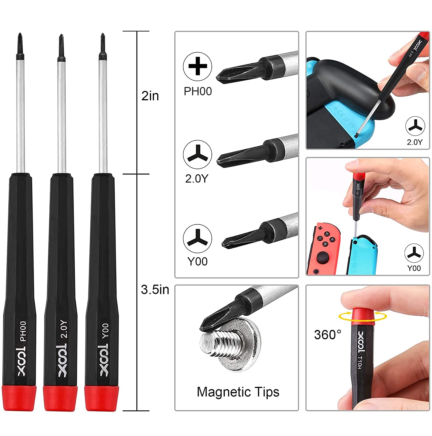 XOOL Tri Tip Screwdriver, 17 in 1 Professional Screwdriver Game Bit Repair Tools Kit for Switch JoyCon PS3 PS4 PS5 Xbox One 360 Gamebit NES SNES DS Wii GBA