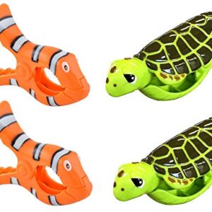 O2COOL Bocaclips - Beach Towel Clips For Beach Chairs, Patio And Pool Accessories - (Clown Fish/Turtle) 4 Count