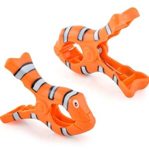 O2COOL Bocaclips - Beach Towel Clips For Beach Chairs, Patio And Pool Accessories - (Clown Fish/Turtle) 4 Count