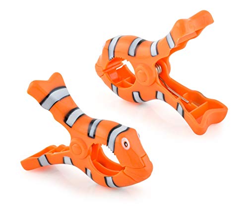 O2COOL Bocaclips - Beach Towel Clips For Beach Chairs, Patio And Pool Accessories - (Clown Fish/Turtle) 4 Count