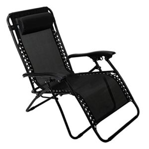 pacific pass folding zero gravity reclining chair w/ built-in headrest - durable construction -middle- black
