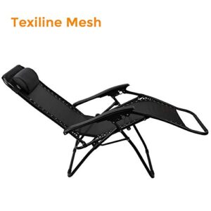Pacific Pass Folding Zero Gravity Reclining Chair w/ Built-In Headrest - Durable Construction -Middle- Black