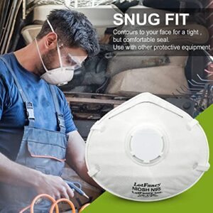 LotFancy NIOSH N95 Mask, 15PCS Particulate Respirator with Breathing Valve, Disposable Air Filter Masks Against Dust, Pollution, Particle, Face Mask for Woodworking, Construction