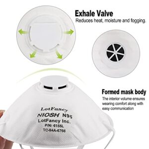 LotFancy NIOSH N95 Mask, 15PCS Particulate Respirator with Breathing Valve, Disposable Air Filter Masks Against Dust, Pollution, Particle, Face Mask for Woodworking, Construction