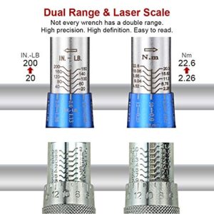 BULLTOOLS 1/4-inch Drive Dual-Direction Click Torque Wrench (20-200in.lb / 2.26-22.6Nm) 90-tooth High Accuracy Torque Wrench