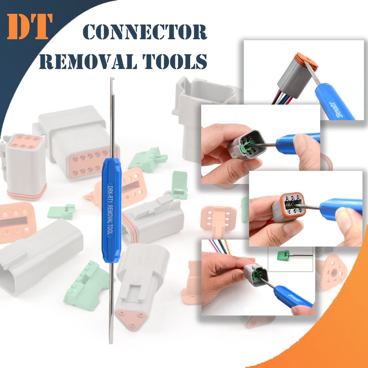 JRready DT series Solid contacts Pin removal tool DRK-RT1, Deutsch Connector Removal Tool, 90 Degree Hook+ Standard Flat Head Screw Driver, suitable for DT, DTM, DTV, DRB, DRCP and STRIKE connectors