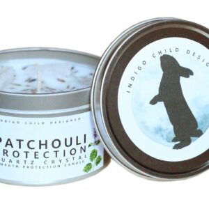 Empath Protection 8 Oz. Candle, Patchouli with Lavender and Clear Quartz Crystals