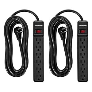 dewenwils 2-pack power strip surge protector,15 ft extra long extension cord, low profile flat plug,15 amp circuit breaker, 500 joules, wall mount, black, ul listed