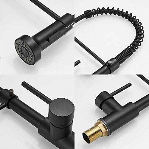 OWOFAN Modern Single Handle Spring Kitchen Faucet with Pull Down Spray, Matte Black Kitchen Sink Faucet 866080R