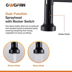 OWOFAN Modern Single Handle Spring Kitchen Faucet with Pull Down Spray, Matte Black Kitchen Sink Faucet 866080R