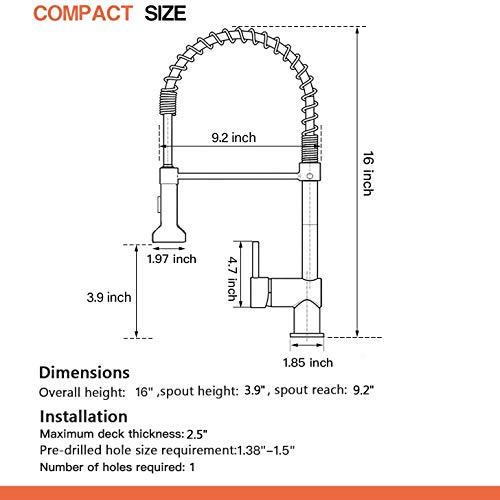 OWOFAN Modern Single Handle Spring Kitchen Faucet with Pull Down Spray, Matte Black Kitchen Sink Faucet 866080R