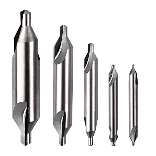 ATOPLEE 5pcs Center Drill Bits Set, M2 High Speed Steel 60-Degree Angle Countersink Lathe Bit Mill Tooling Set for Lathe Metalworking,Size 1 1.5 2.5 3.15 5mm