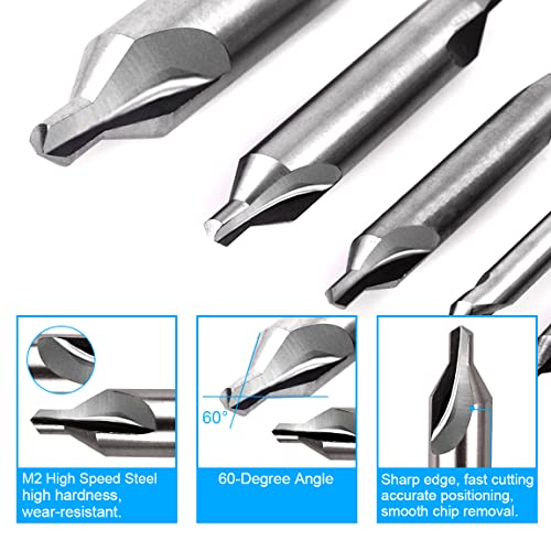 ATOPLEE 5pcs Center Drill Bits Set, M2 High Speed Steel 60-Degree Angle Countersink Lathe Bit Mill Tooling Set for Lathe Metalworking,Size 1 1.5 2.5 3.15 5mm