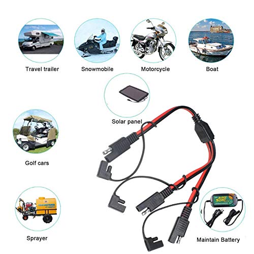 Apoi SAE Y Splitter Cable SAE Connector SAE DC Power Automotive Adapter Cable Y Splitter 1 to 2 SAE Extension Cable with Dust Cover 14AWG 12inch/30cm