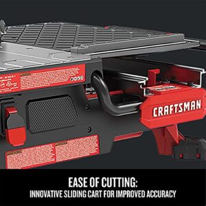 CRAFTSMAN V20 Tile Cutter, Wet Tile Saw, Compact Sliding Cart, 7 inch, Cordless, Battery and Charger (CMCS4000M1)