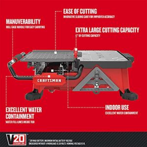 CRAFTSMAN V20 Tile Cutter, Wet Tile Saw, Compact Sliding Cart, 7 inch, Cordless, Battery and Charger (CMCS4000M1)