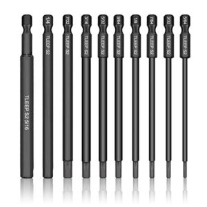 tleep 10 x long 100mm 1/4 inch hex head allen wrench drill bits, 5/16” to 5/64”, sae, magnetic tips screwdriver socket bit set for ikea type furniture (s2 steel 5/16 inch to 5/64 inch)