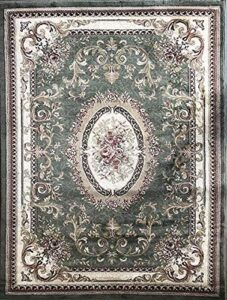 traditional door mat oriental aubusson floral area rug persian green burgundy beige ivory black design 602 (31 inch x 4 feet 11 inch)