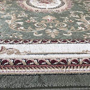 Traditional Door Mat Oriental Aubusson Floral Area Rug Persian Green Burgundy Beige Ivory Black Design 602 (31 Inch X 4 Feet 11 Inch)