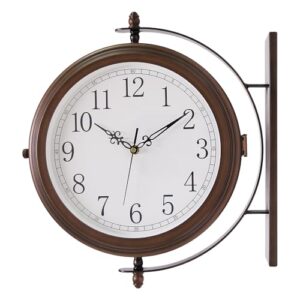 bestime 66264a 16-inch antique red copper double sided metal wall clock quiet,easy read,home décor,indoor,outdoor,garden,farmhouse,yard,station,office,photography props,living room,kitchen,bedroom.