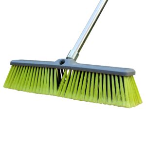 phyex 18” push broom with adjustable long handle, multi-surface floor scrub brush for cleaning deck, patio, garage, driveway