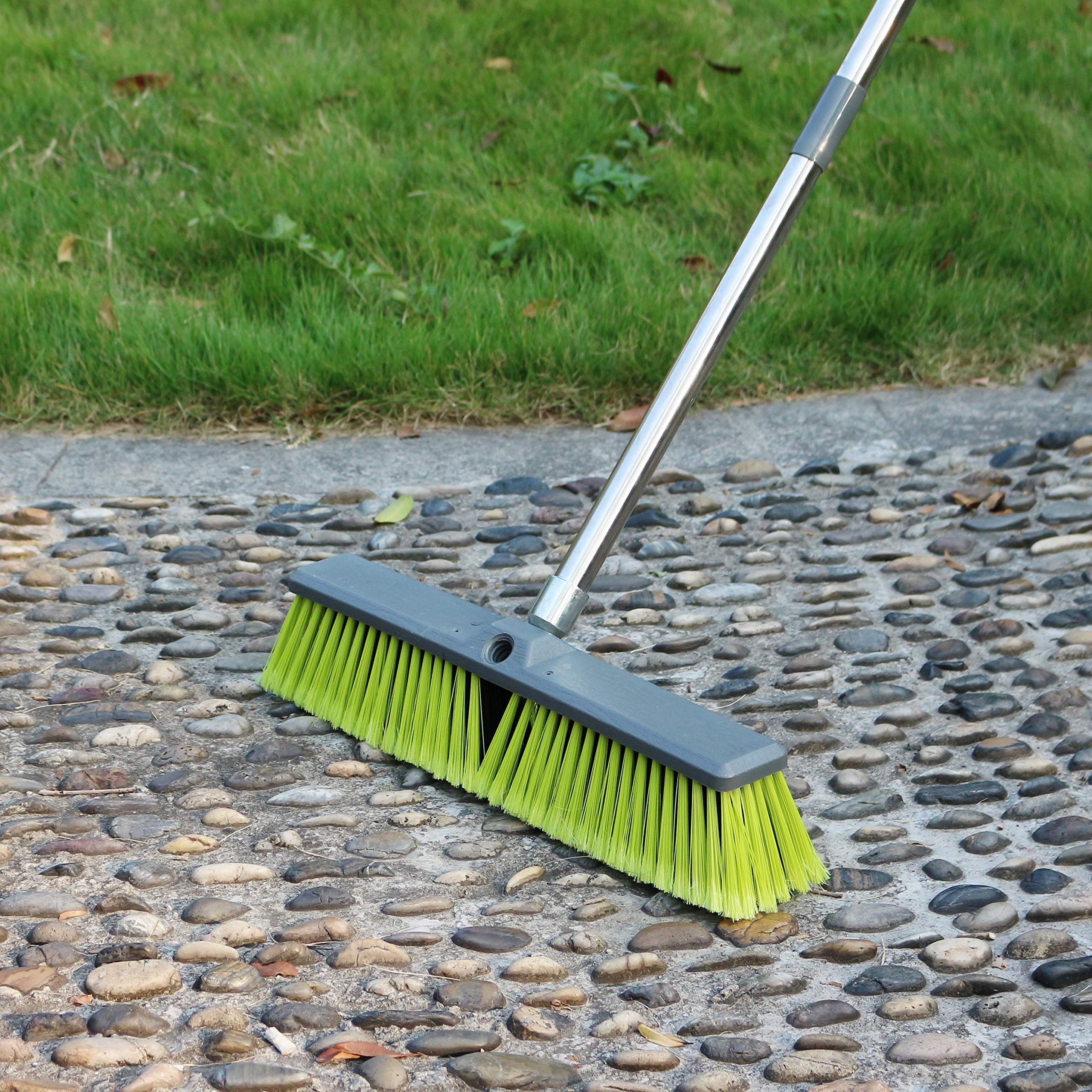 PHYEX 18” Push Broom with Adjustable Long Handle, Multi-Surface Floor Scrub Brush for Cleaning Deck, Patio, Garage, Driveway