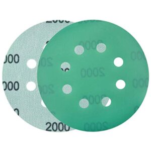 POLIWELL 5 Inch Sanding Discs 8 Holes 2000 Grit Wet Dry Film-Backed Green Line Hook and Loop Dustless Power Random Orbital Sander Paper, for Car Paint Wood or Metal Grinding and Polishing, 20 Pack