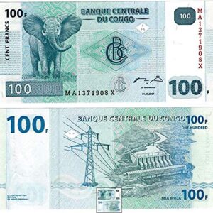 2007 CG (FOREIGN CURRENCY) LOVELY FRENCH CONGO 100 FRANC BILL w GIANT ELEPHANT! BEAUTIFUL PASTEL COLORS! 100 FRANCS Gem Crisp Uncirculated