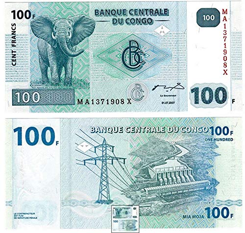 2007 CG (FOREIGN CURRENCY) LOVELY FRENCH CONGO 100 FRANC BILL w GIANT ELEPHANT! BEAUTIFUL PASTEL COLORS! 100 FRANCS Gem Crisp Uncirculated
