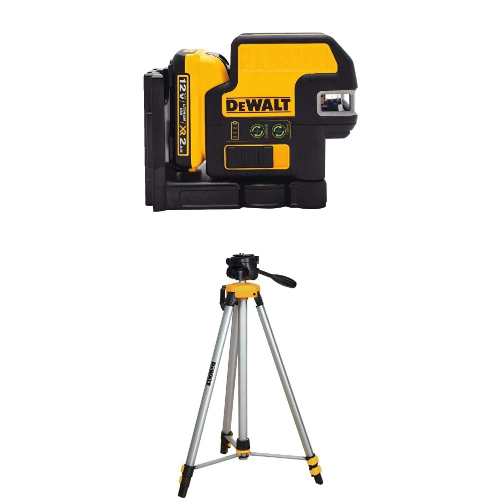 DEWALT DW0825LG 12V 5 Spot + Cross Line Laser, Green with DW0881T Laser Tripod