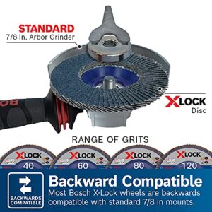 BOSCH FDX2745080 1-Piece 4-1/2 In. X-LOCK Flap Disc 80 Grit Compatible with 7/8 In. Arbor Type 27 for Applications in Metal Blending and Grinding