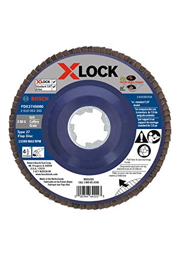 BOSCH FDX2750080 1-Piece 5 In. X-LOCK Flap Disc 80 Grit Compatible with 7/8 In. Arbor Type 27 for Applications in Metal Blending and Grinding