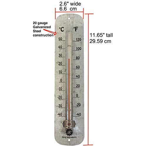 Bjerg Instruments Galvanized Steel Large Outdoor Thermometer 11.65 Inch Wall Thermometer