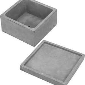 MyGift Modern Gray Concrete Square Planter - Succulent Plant Pot with Bottom Drainage Hole and Removable Drip Tray Saucer