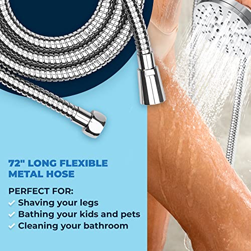 ALL METAL 3-Spray Handheld Shower Head with Long Hose and Brass Holder - CHROME - Showerhead With Handheld Sprayer - WIDE, MASSAGE, and MIST Sprays - 2.5 GPM High Pressure Shower Head with Handheld