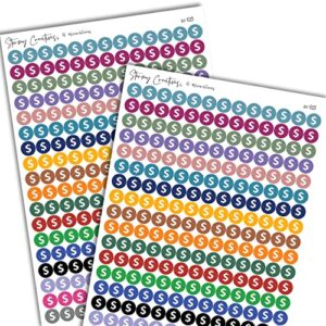 small pay, dollar sign icons decorative planning stickers, 468 stickers, 0.3" diameter, multicolor, personal & budget planners