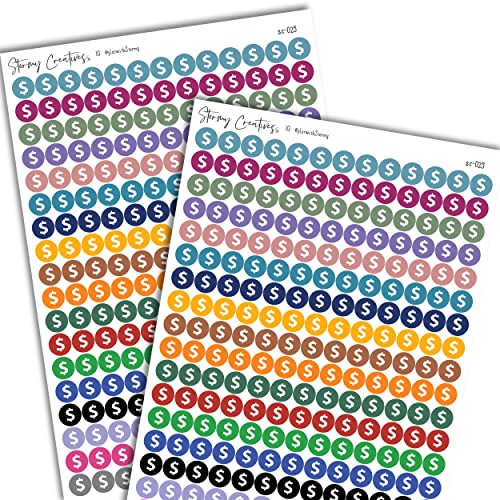 Small Pay, Dollar Sign Icons Decorative Planning Stickers, 468 Stickers, 0.3" diameter, Multicolor, Personal & Budget Planners