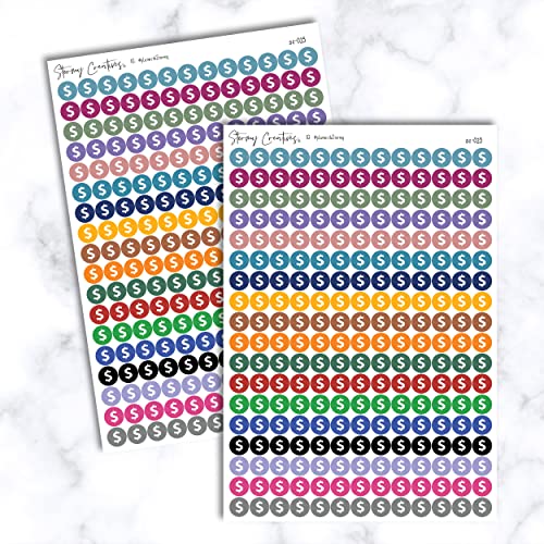 Small Pay, Dollar Sign Icons Decorative Planning Stickers, 468 Stickers, 0.3" diameter, Multicolor, Personal & Budget Planners