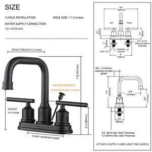 WOWOW Bathroom Faucet Black 4 inch Bathroom Sink Faucet Centerset Lift Rod Drain Stopper 2 Handle Lavatory Commercial Contemporary Faucet High Arc Brass Faucets for Bathroom