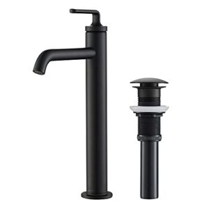 kraus novis single handle vessel sink bathroom faucet with pop-up drain in matte black, kvf-1220mb