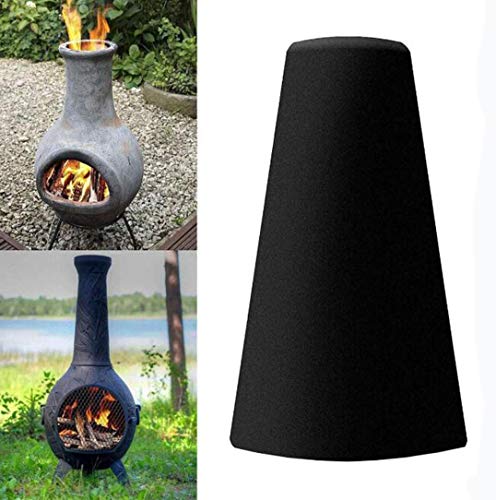 J&C Outdoor Fire Pit Cover, Light weight Patio Chiminea Cover, Waterproof Protective Chimney Fire Pit Heater Cover for Outdoor Garden Heater (Black)