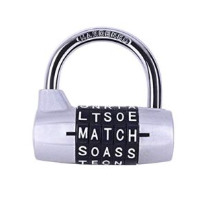 combination padlock - 5 dials, locker locks set your own word combination padlock, 1 pack, (silver)