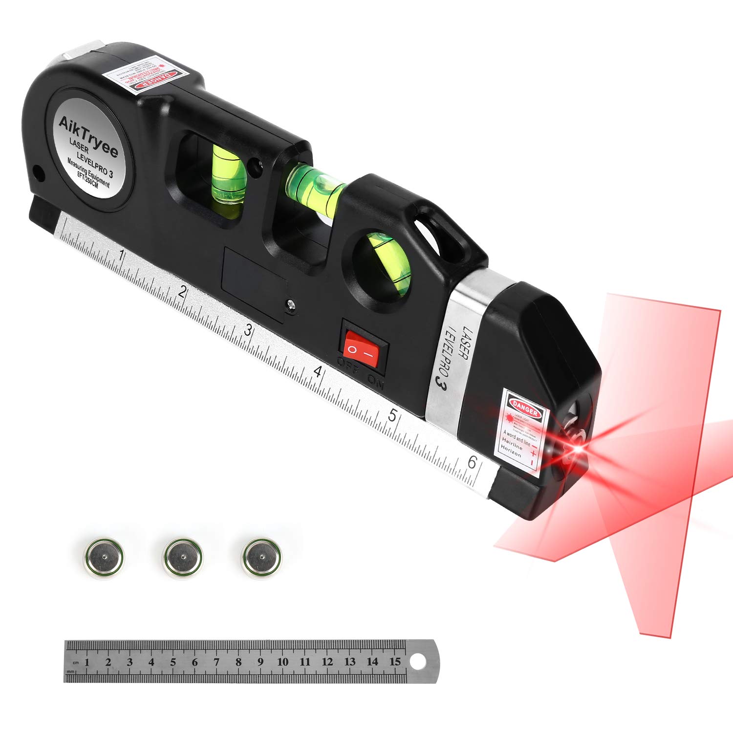 Laser Level Line Tool, Multipurpose Laser Level Kit Standard Cross Line Laser leveler Beam Tool with Metric Rulers 8ft/2.5M for Picture Hanging cabinets Tile Walls by AikTryee.