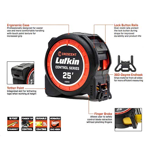 Crescent Lufkin 1-3/16 x 25' Command Control Series Black Clad Tape Measure - L1025CB