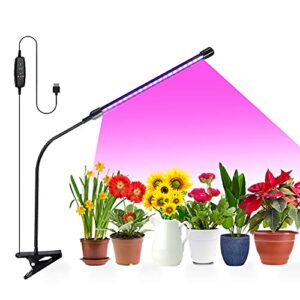 ecoogrower led grow lights for indoor plants, plant growing lamps for indoor plants, 20w full spectrum adjustable gooseneck 9 dimmable levels 3 modes timing function, 1 head