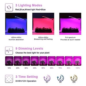Ecoogrower LED Grow Lights for Indoor Plants, Plant Growing Lamps for Indoor Plants, 20W Full Spectrum Adjustable Gooseneck 9 Dimmable Levels 3 Modes Timing Function, 1 Head