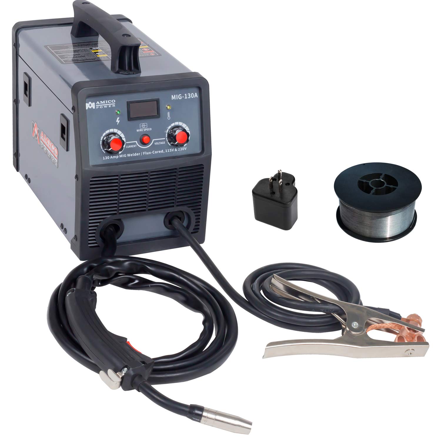 Amico MIG-130A, 130 Amp MIG/Flux Core Wire Welder, 115/230V Dual Voltage IGBT Inverter Welding Soldering Machine