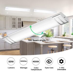 FaithSail Dimmable 4FT LED Flush Mount Kitchen Light Fixtures, 50W 5600lm, 1-10V Dimmable, 4000K, 4 Foot LED Kitchen Lighting Fixtures Ceiling for Kitchen, Craft Room, Laundry, Fluorescent Replacement