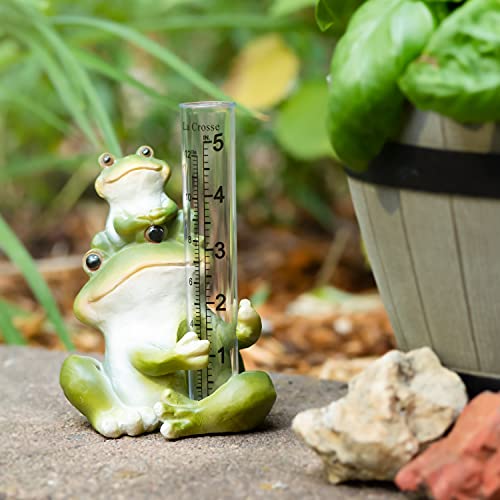 LA CROSSE MCCORMICK 704-4114 5 in. Table Standing Polyresin Frog Rain Gauge, Green